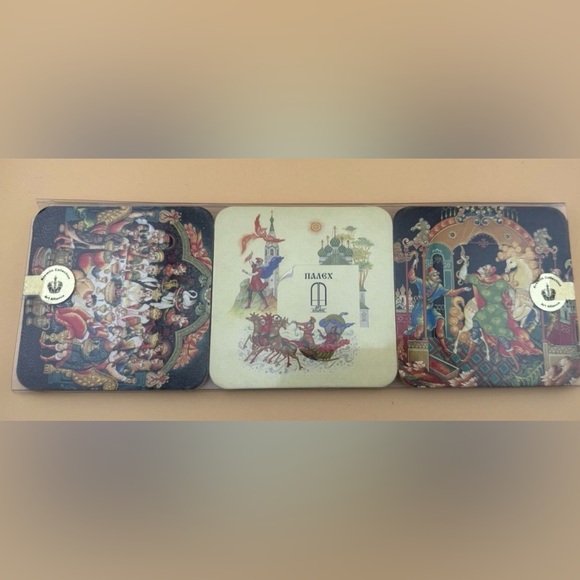 Other - Coasters Set of 6 Square 3.5x3.5" Palekh Style Russian Fairy Tales